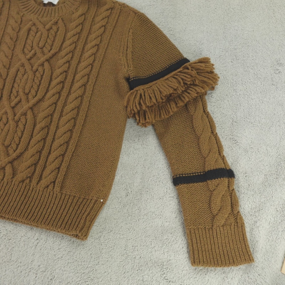 Pearl Lela Rose Sweater Brown Cable Knit Fringe Detail Wool Blend - Picture 9 of 11